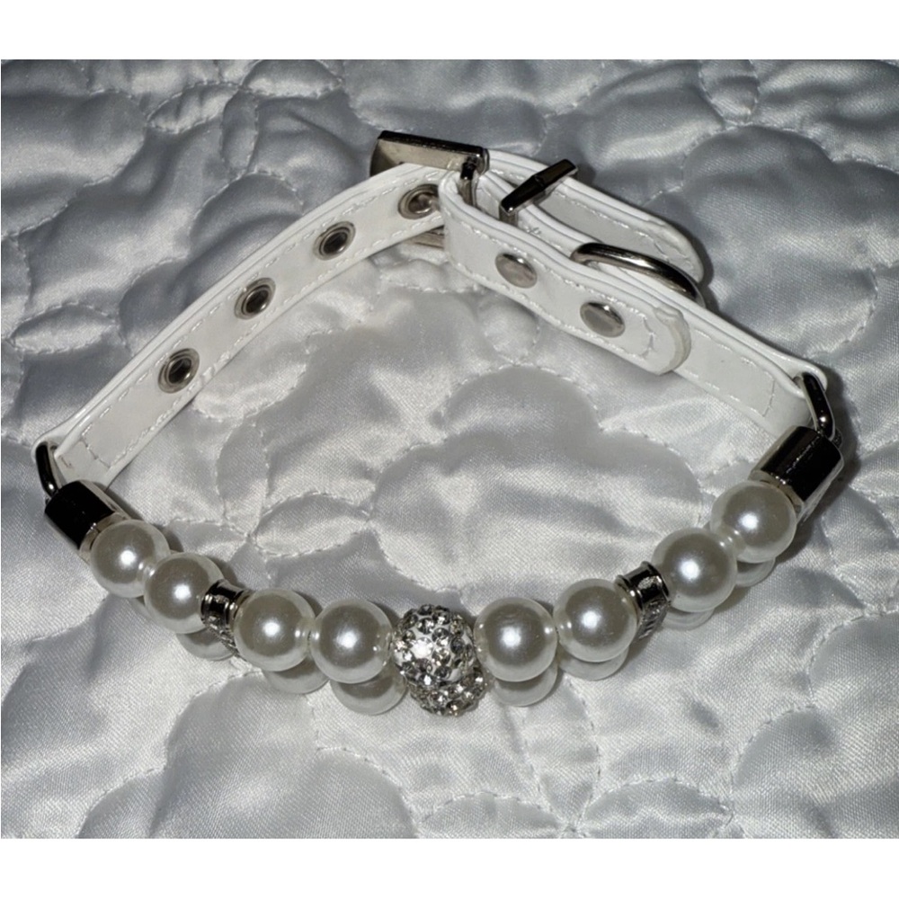 Zhaus White Faux Pearl & Rhinestone Luxury Statement Dog Collar, 12” NWOT